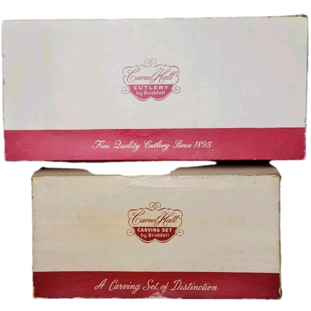 2 Vintage Unused Carvel Hall Carving Sets, 5 pieces, Orig case/boxes by Briddell